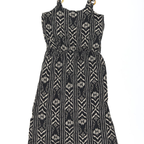 LASCANA Womens Black Geometric Viscose Skater Dress Size 10 Scoop Neck Pullover - Split Hem