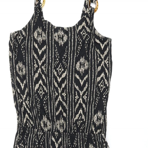 LASCANA Womens Black Geometric Viscose Skater Dress Size 10 Scoop Neck Pullover - Split Hem