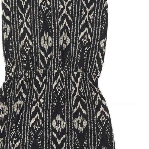 LASCANA Womens Black Geometric Viscose Skater Dress Size 10 Scoop Neck Pullover - Split Hem