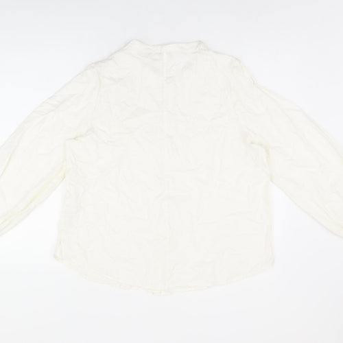 Marks and Spencer Womens White Floral Cotton Basic Button-Up Size 14 Round Neck - Embroidered