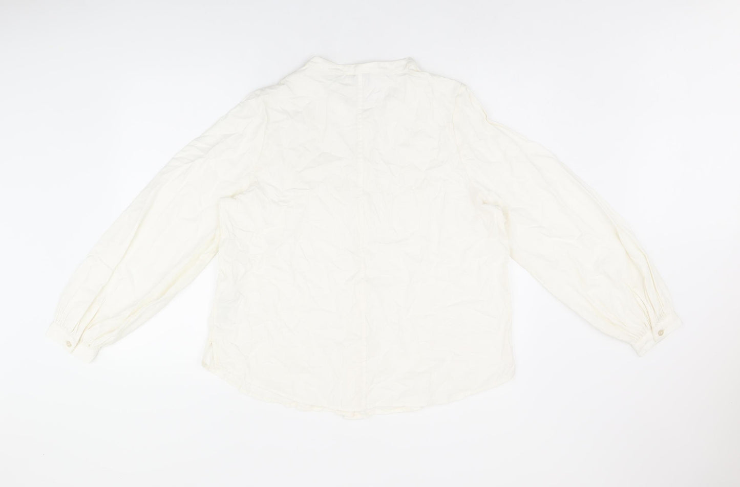 Marks and Spencer Womens White Floral Cotton Basic Button-Up Size 14 Round Neck - Embroidered