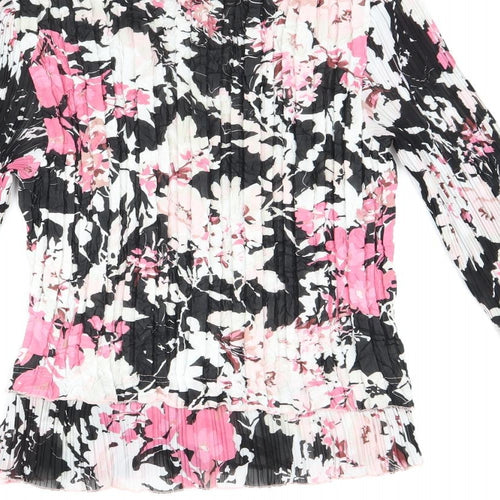 CC Womens Black Floral Polyester Basic T-Shirt Size M V-Neck - Pleated