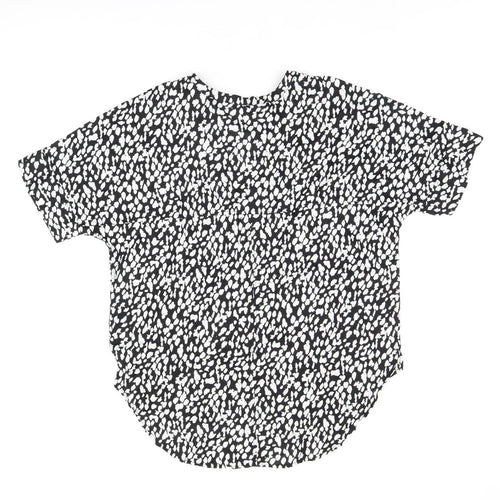 Marks and Spencer Womens Black Geometric Linen Basic T-Shirt Size 14 V-Neck