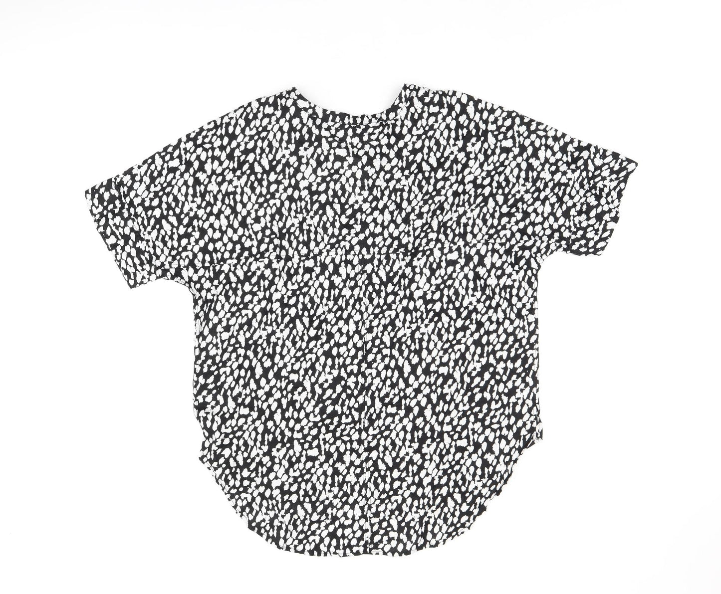 Marks and Spencer Womens Black Geometric Linen Basic T-Shirt Size 14 V-Neck
