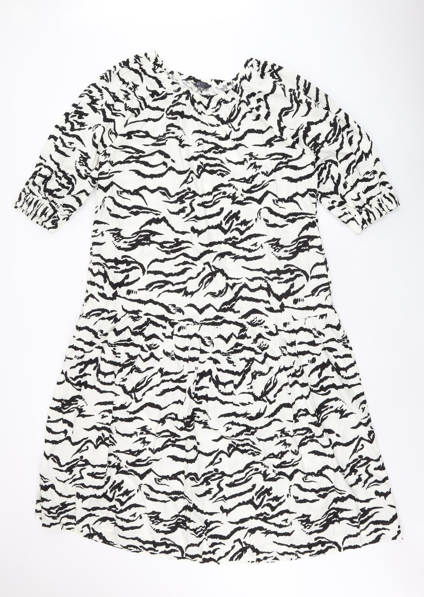 Marks and Spencer Womens White Geometric Cotton Shift Size 10 Boat Neck Pullover