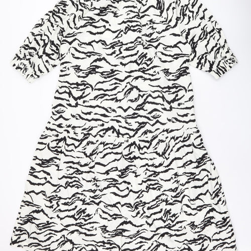 Marks and Spencer Womens White Geometric Cotton Shift Size 10 Boat Neck Pullover
