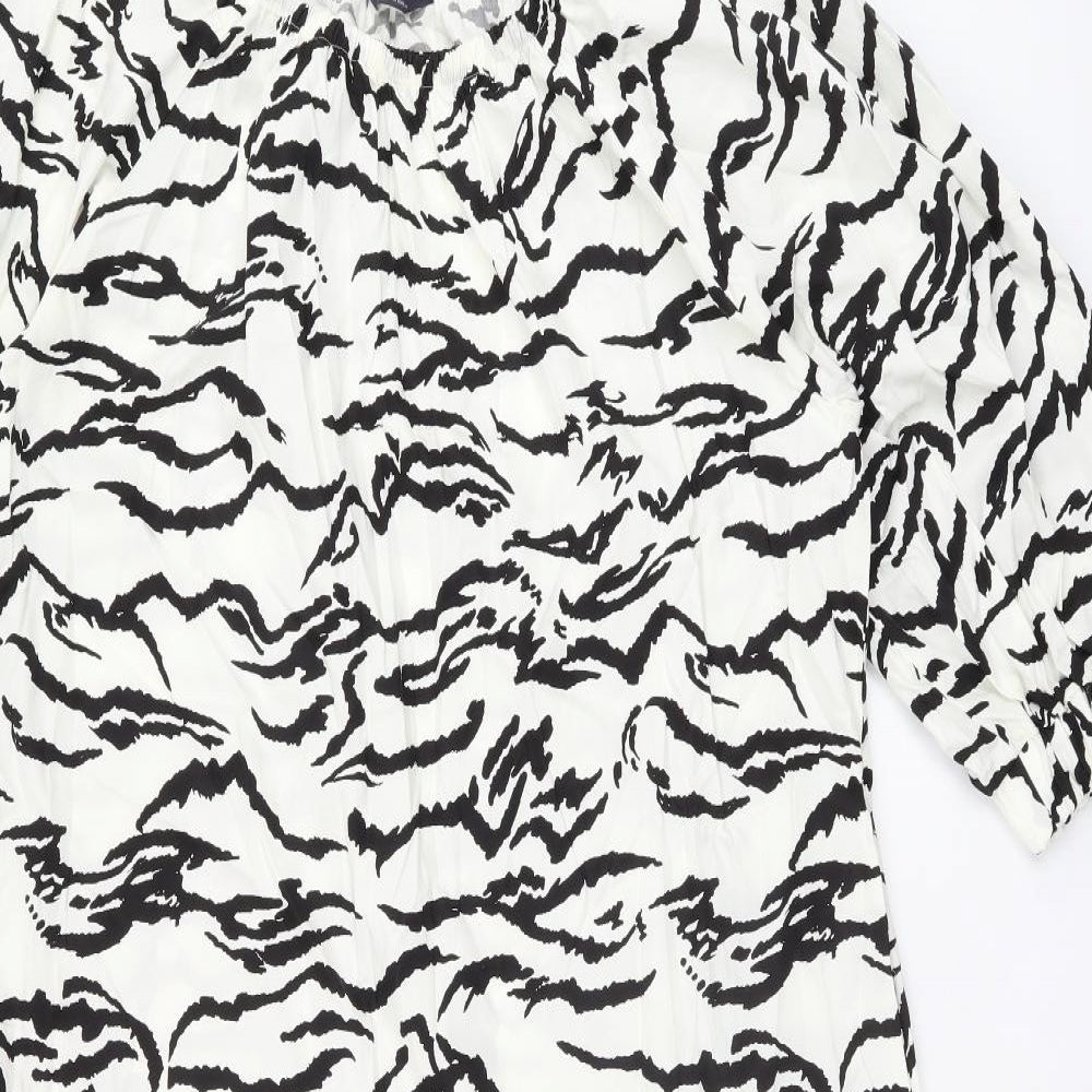 Marks and Spencer Womens White Geometric Cotton Shift Size 10 Boat Neck Pullover