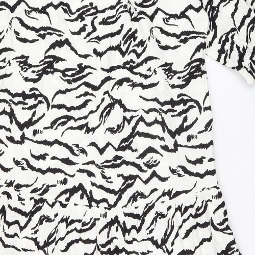 Marks and Spencer Womens White Geometric Cotton Shift Size 10 Boat Neck Pullover