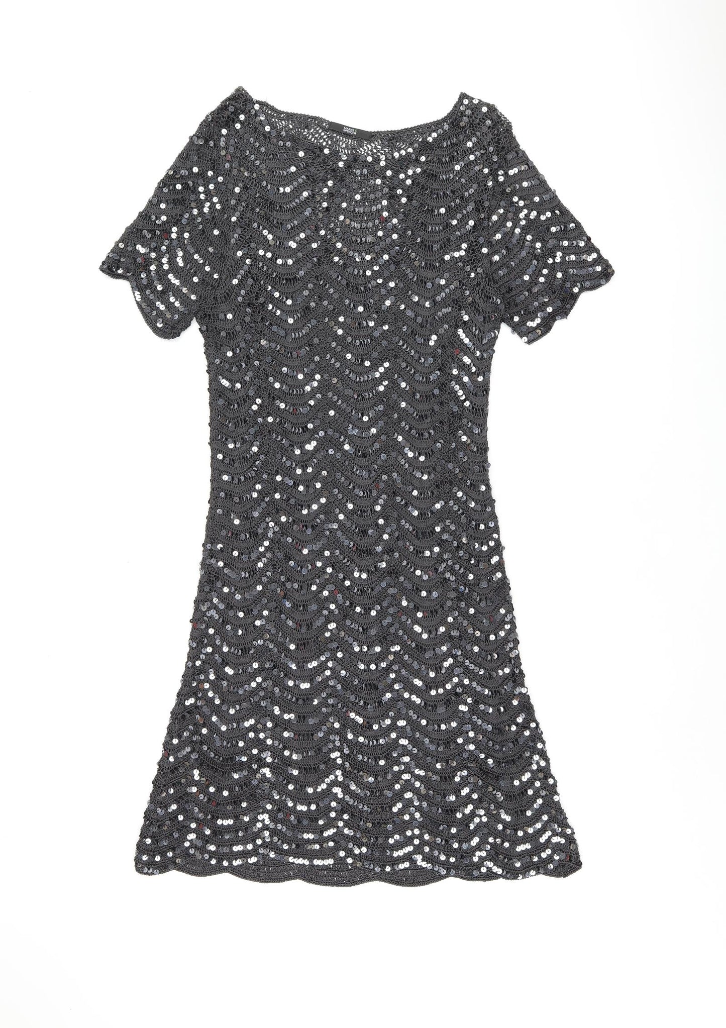 Marks and Spencer Womens Black Viscose Shirt Dress Size 16 Boat Neck Pullover - Sequin
