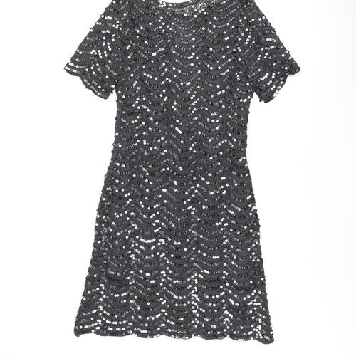 Marks and Spencer Womens Black Viscose Shirt Dress Size 16 Boat Neck Pullover - Sequin