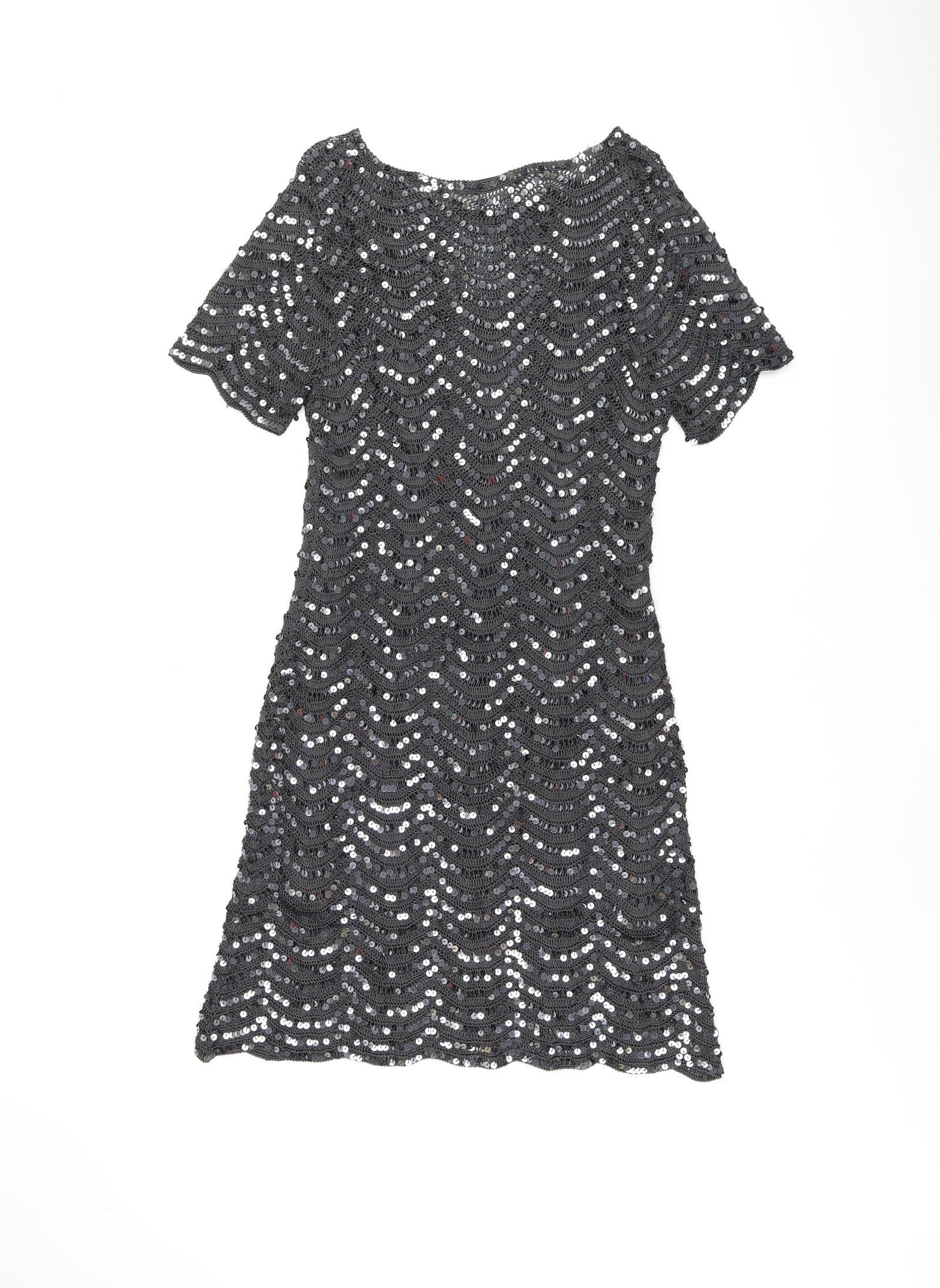 Marks and Spencer Womens Black Viscose Shirt Dress Size 16 Boat Neck Pullover - Sequin