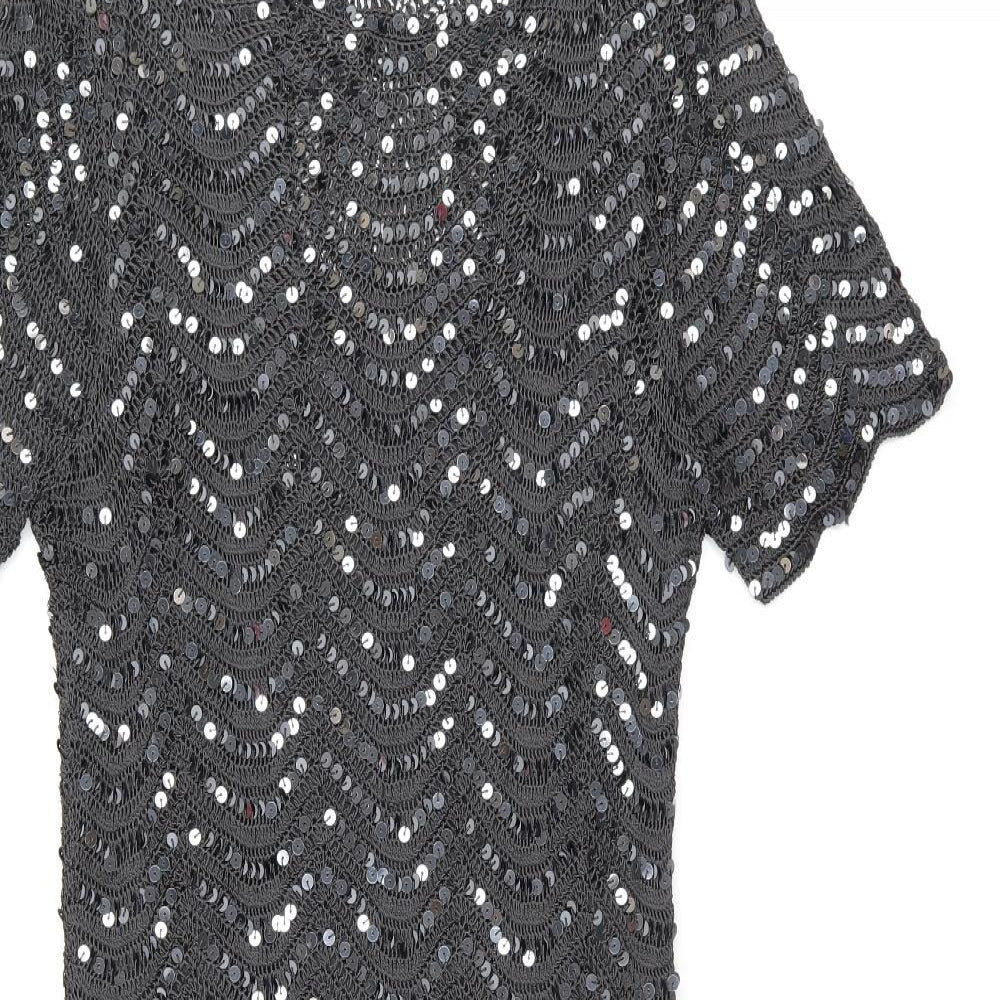 Marks and Spencer Womens Black Viscose Shirt Dress Size 16 Boat Neck Pullover - Sequin