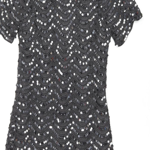 Marks and Spencer Womens Black Viscose Shirt Dress Size 16 Boat Neck Pullover - Sequin