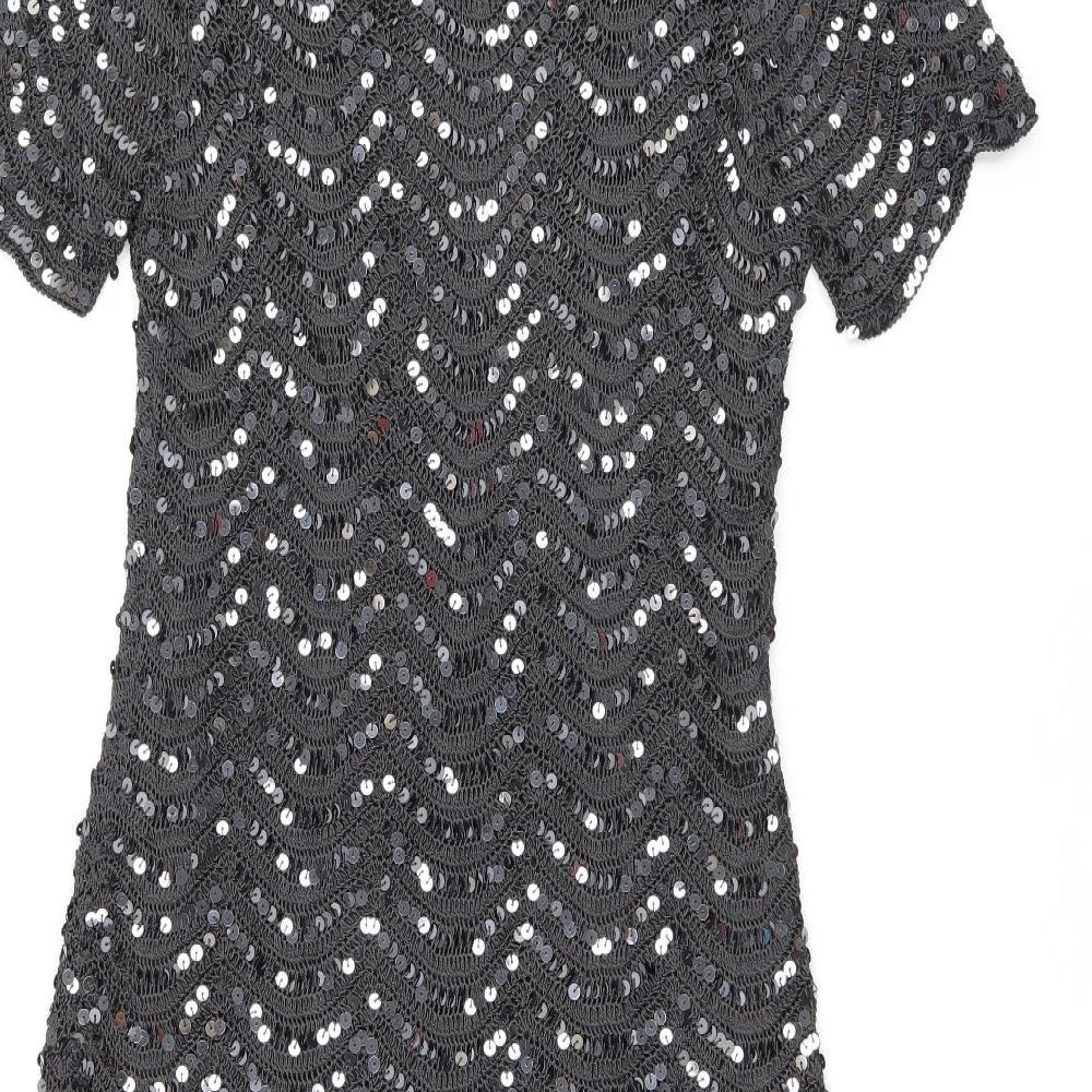Marks and Spencer Womens Black Viscose Shirt Dress Size 16 Boat Neck Pullover - Sequin