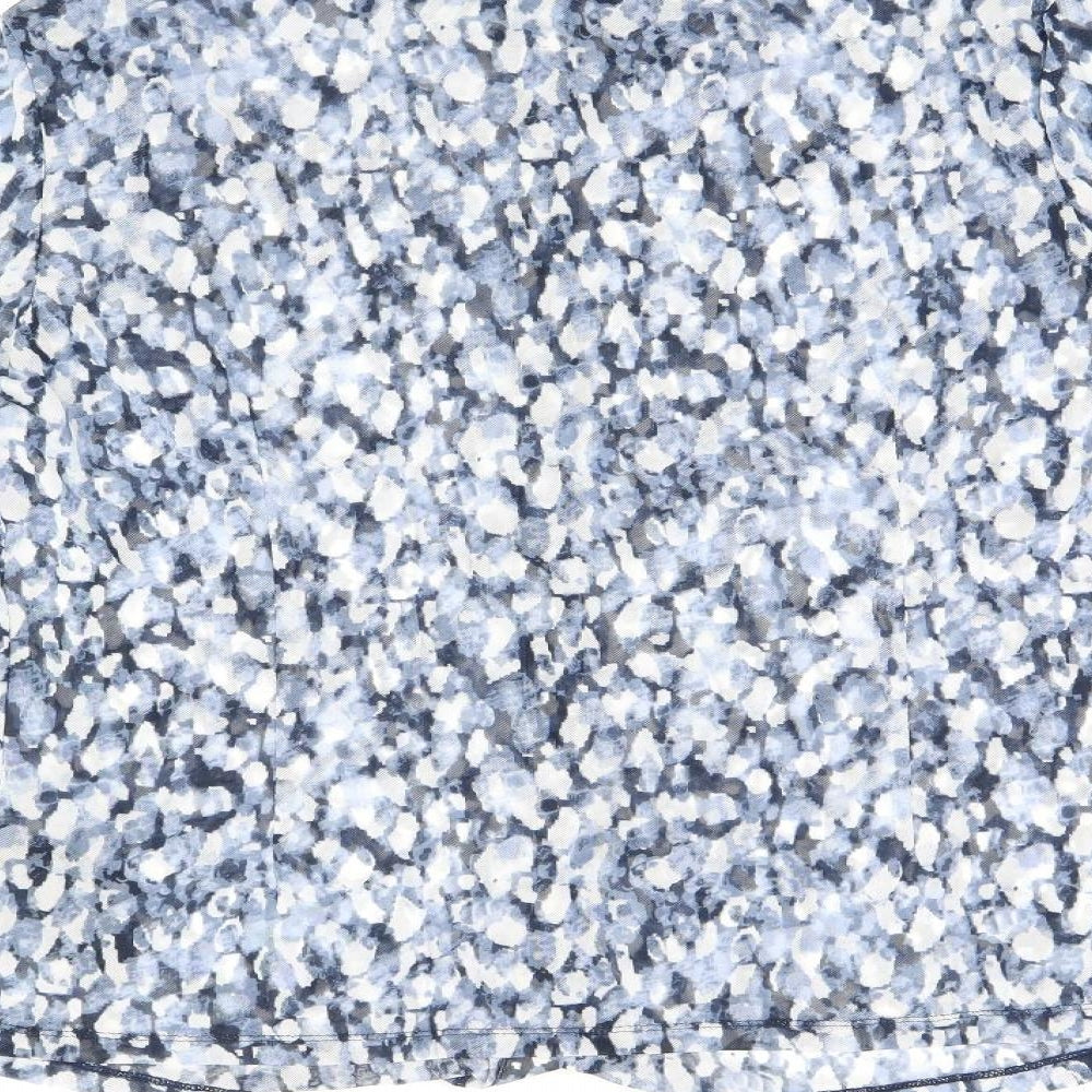 Marks and Spencer Womens Blue Geometric Polyester Basic Button-Up Size 12 Collared - Sheer