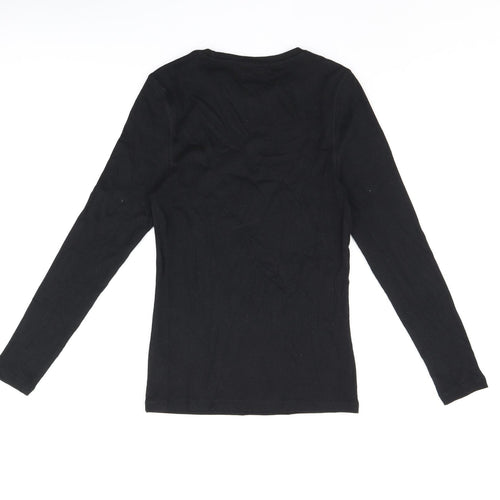 Marks and Spencer Womens Black Cotton Basic T-Shirt Size 12 Round Neck