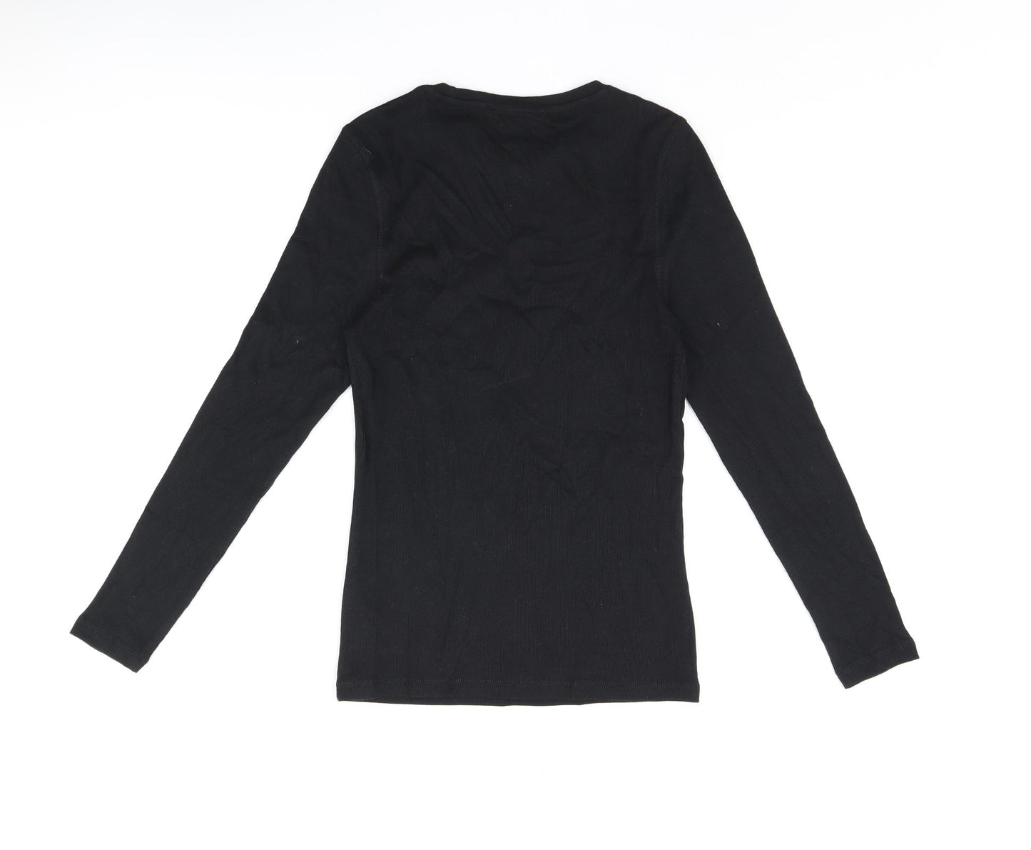 Marks and Spencer Womens Black Cotton Basic T-Shirt Size 12 Round Neck