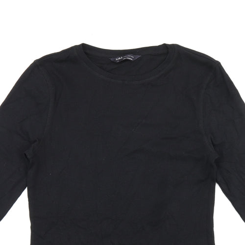 Marks and Spencer Womens Black Cotton Basic T-Shirt Size 12 Round Neck