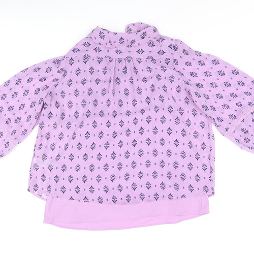 Per Una Womens Purple Geometric Polyester Basic Blouse Size 16 V-Neck - Frills