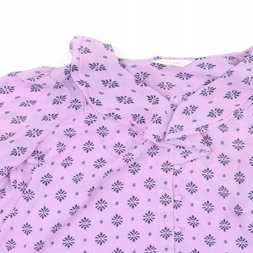 Per Una Womens Purple Geometric Polyester Basic Blouse Size 16 V-Neck - Frills