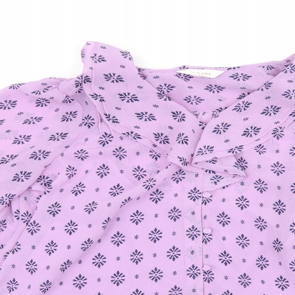 Per Una Womens Purple Geometric Polyester Basic Blouse Size 16 V-Neck - Frills