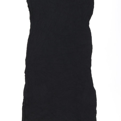 Marks and Spencer Womens Black Viscose T-Shirt Dress Size L Boat Neck Pullover - Split Hem