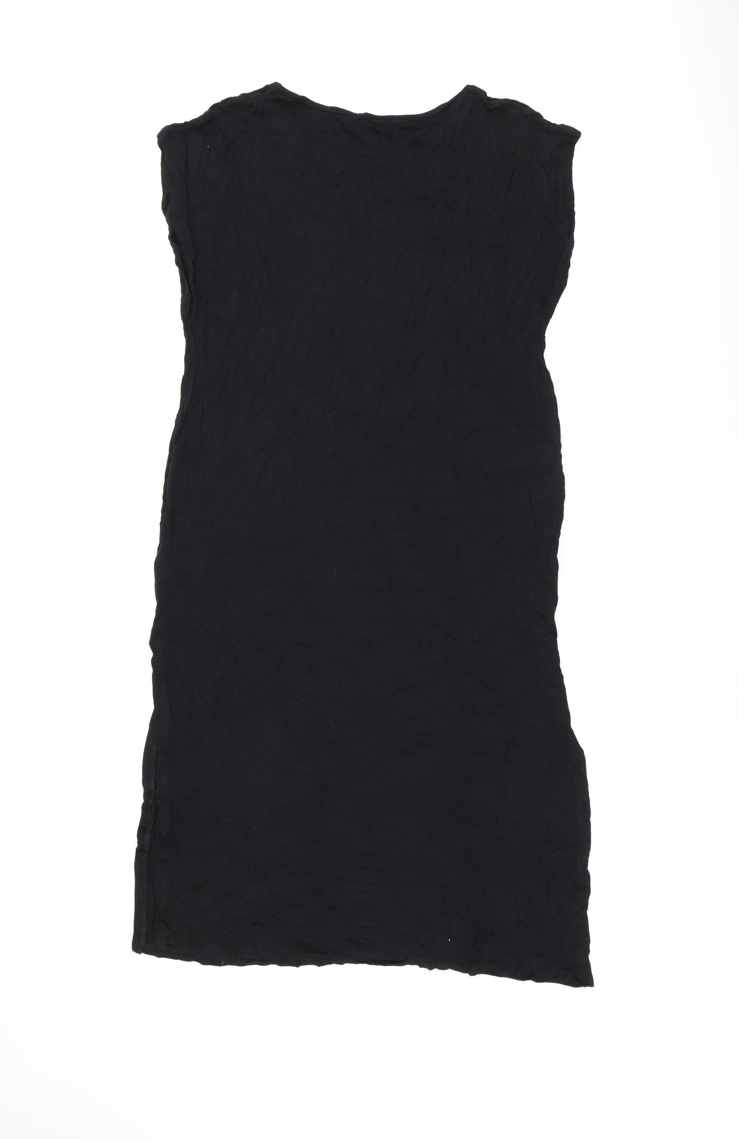 Marks and Spencer Womens Black Viscose T-Shirt Dress Size L Boat Neck Pullover - Split Hem