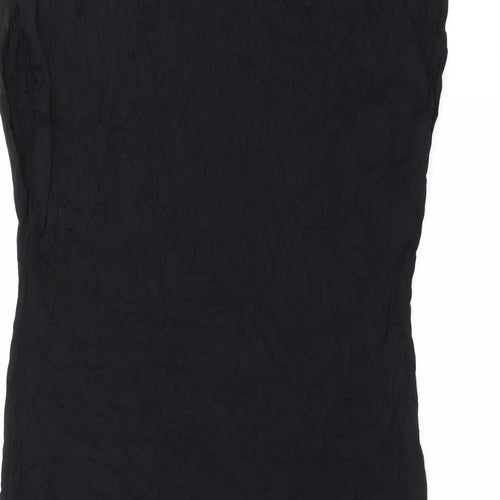 Marks and Spencer Womens Black Viscose T-Shirt Dress Size L Boat Neck Pullover - Split Hem