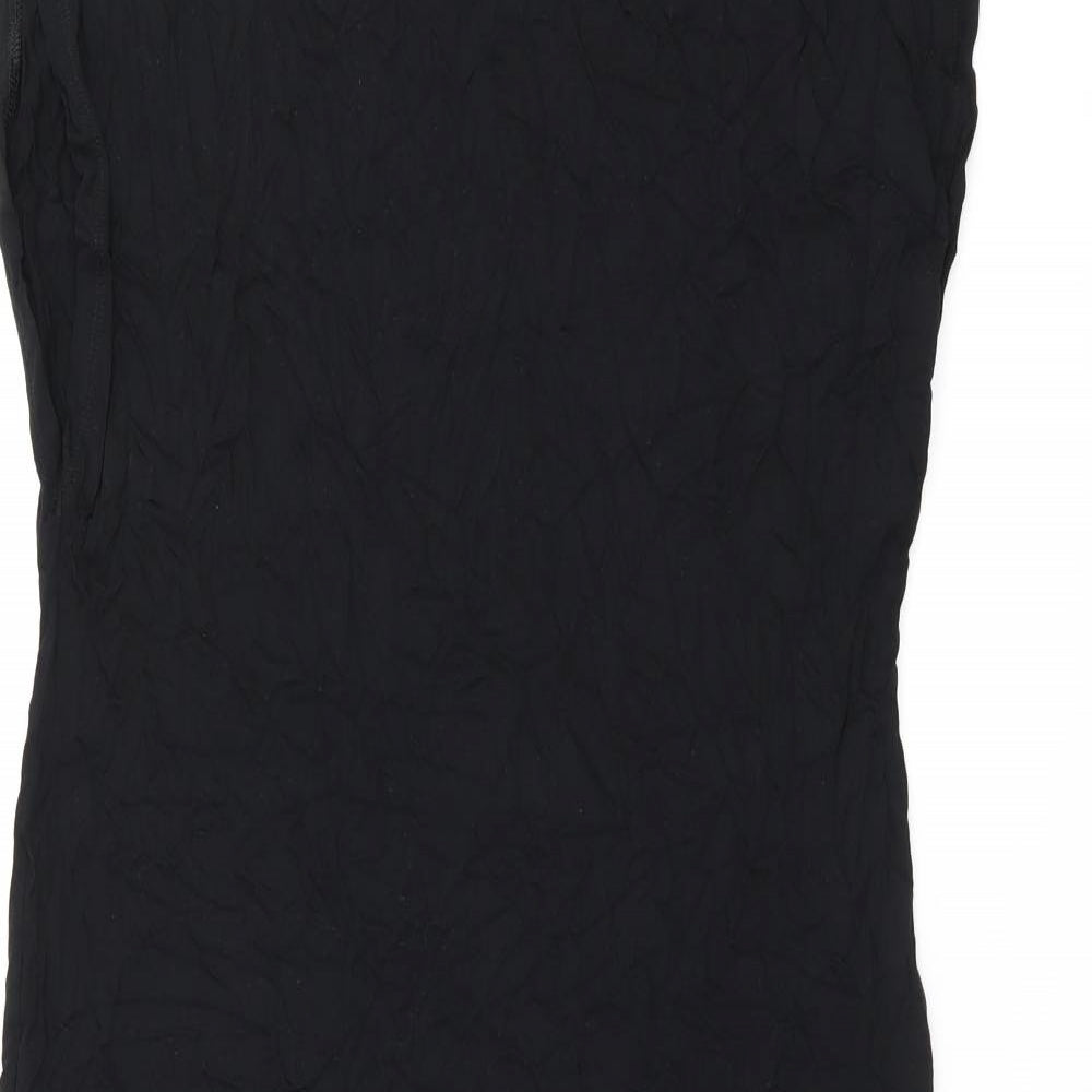 Marks and Spencer Womens Black Viscose T-Shirt Dress Size L Boat Neck Pullover - Split Hem