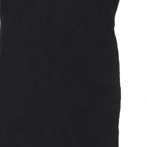 Marks and Spencer Womens Black Viscose T-Shirt Dress Size L Boat Neck Pullover - Split Hem