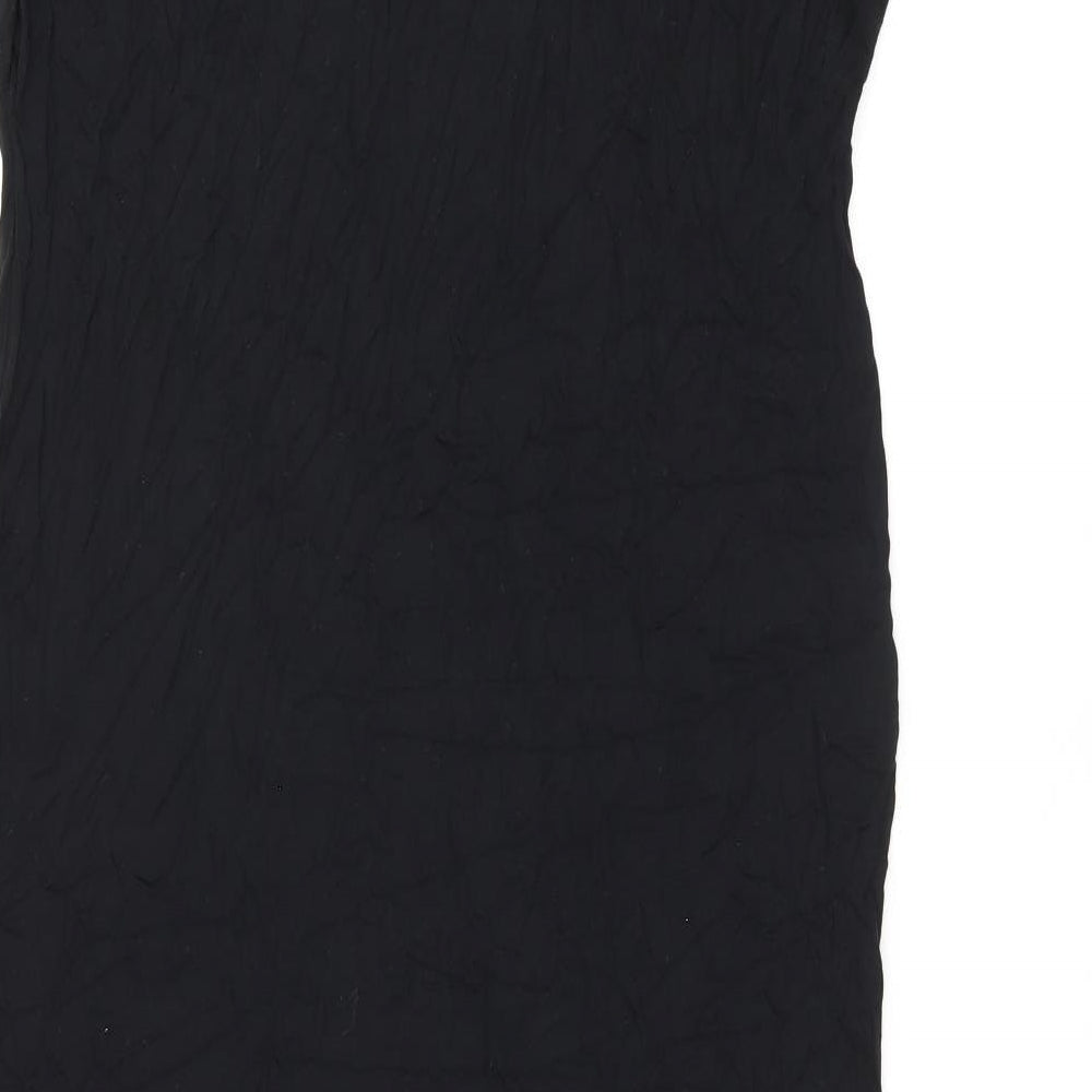 Marks and Spencer Womens Black Viscose T-Shirt Dress Size L Boat Neck Pullover - Split Hem