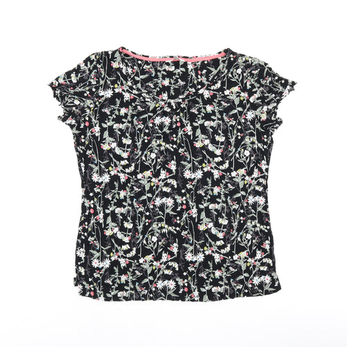 Marks and Spencer Womens Black Floral Viscose Top Pyjama Top Size 14