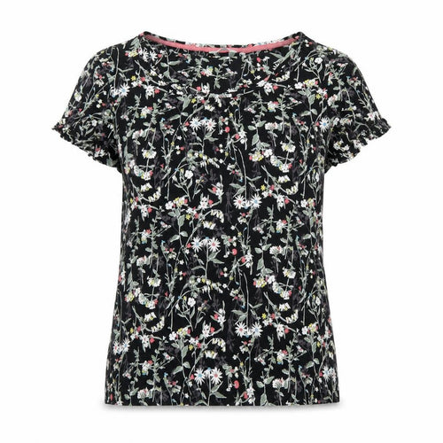 Marks and Spencer Womens Black Floral Viscose Top Pyjama Top Size 14