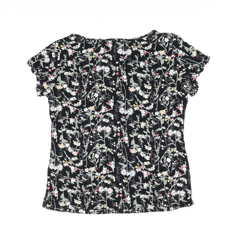 Marks and Spencer Womens Black Floral Viscose Top Pyjama Top Size 14