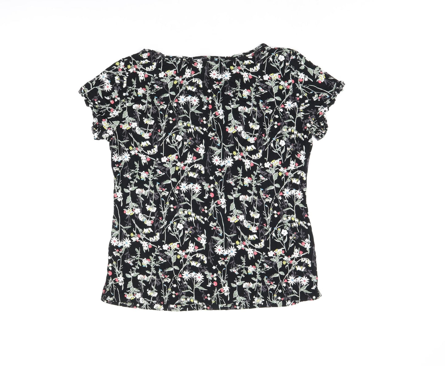 Marks and Spencer Womens Black Floral Viscose Top Pyjama Top Size 14