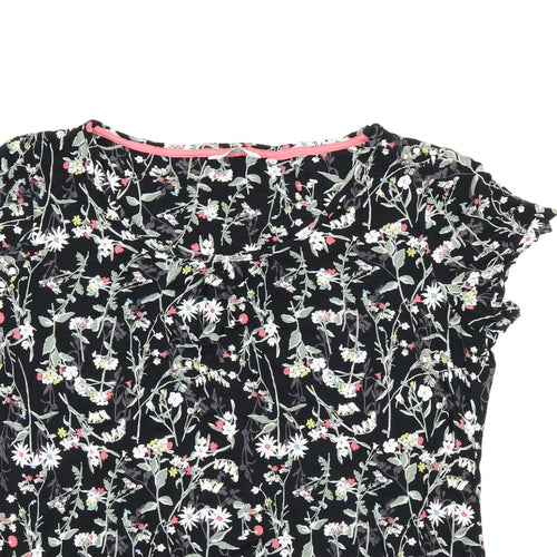 Marks and Spencer Womens Black Floral Viscose Top Pyjama Top Size 14