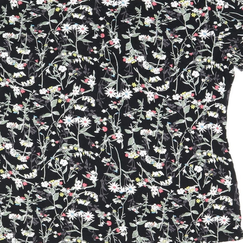 Marks and Spencer Womens Black Floral Viscose Top Pyjama Top Size 14