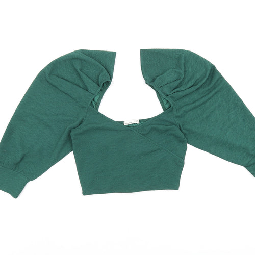 Pull&Bear Womens Green Polyester Cropped Blouse Size S Square Neck