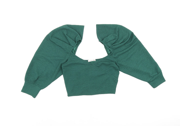 Pull&Bear Womens Green Polyester Cropped Blouse Size S Square Neck