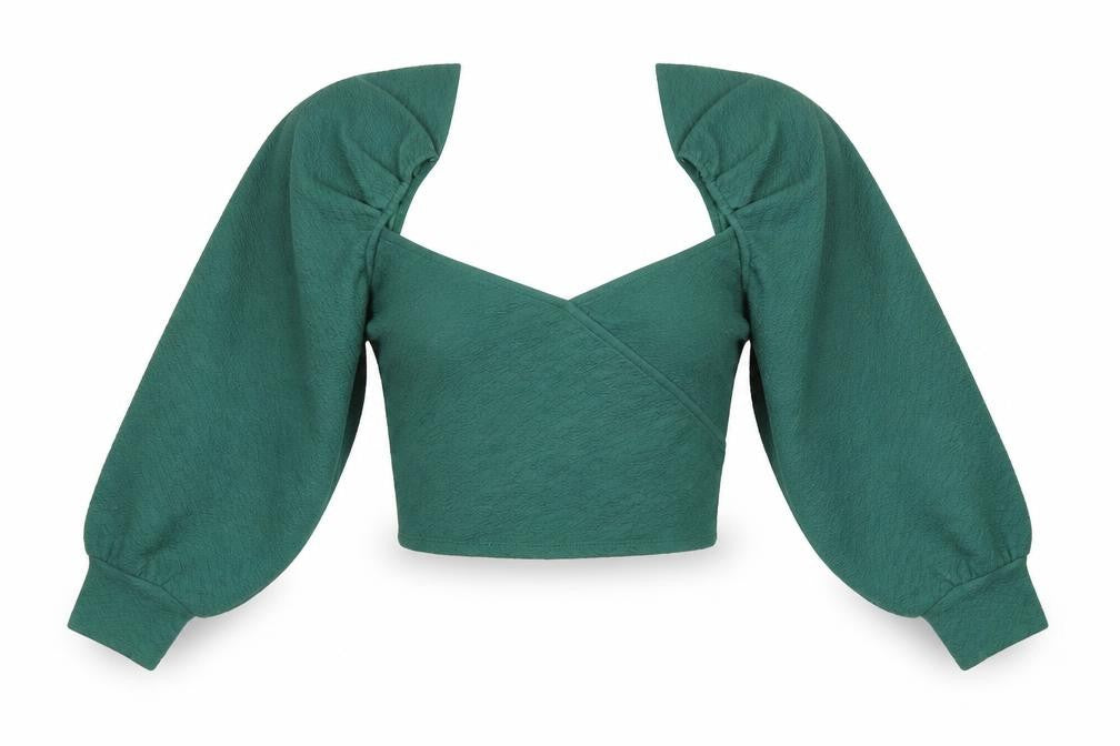 Pull&Bear Womens Green Polyester Cropped Blouse Size S Square Neck