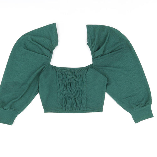 Pull&Bear Womens Green Polyester Cropped Blouse Size S Square Neck