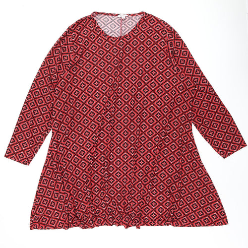 Simply Be Womens Red Geometric Polyester Shift Size 30 Round Neck Pullover
