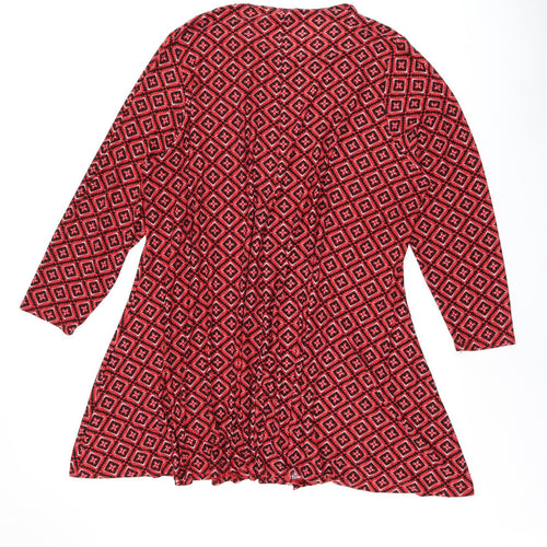 Simply Be Womens Red Geometric Polyester Shift Size 30 Round Neck Pullover