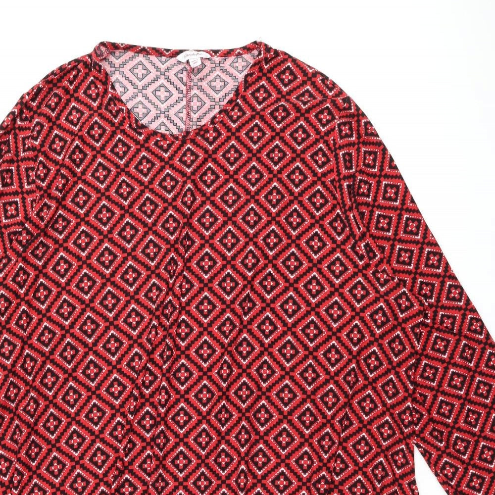 Simply Be Womens Red Geometric Polyester Shift Size 30 Round Neck Pullover