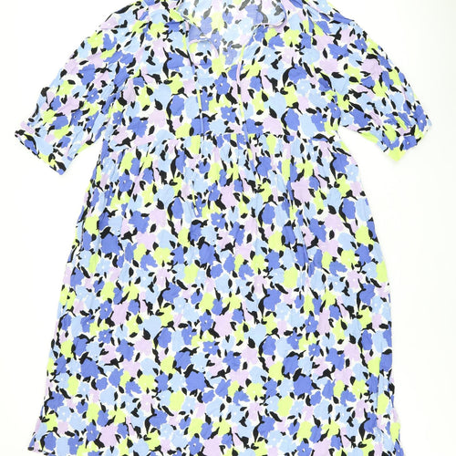 Marks and Spencer Womens Multicoloured Floral Viscose Shift Size 20 V-Neck Pullover