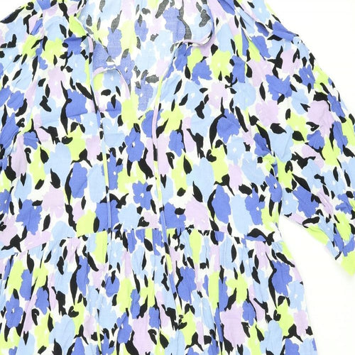 Marks and Spencer Womens Multicoloured Floral Viscose Shift Size 20 V-Neck Pullover