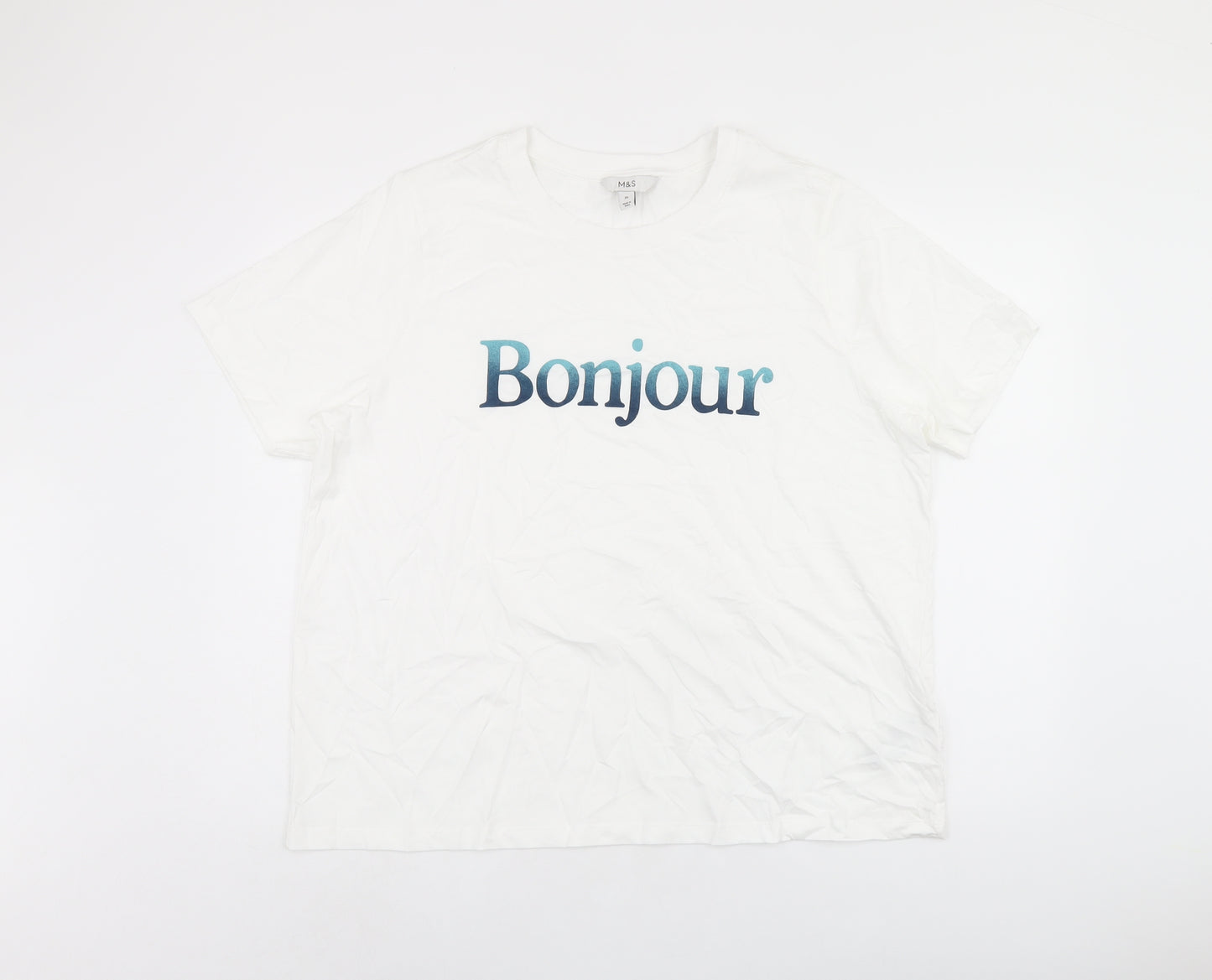 Marks and Spencer Womens White Cotton Basic T-Shirt Size 20 Round Neck - Bonjour