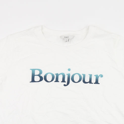Marks and Spencer Womens White Cotton Basic T-Shirt Size 20 Round Neck - Bonjour
