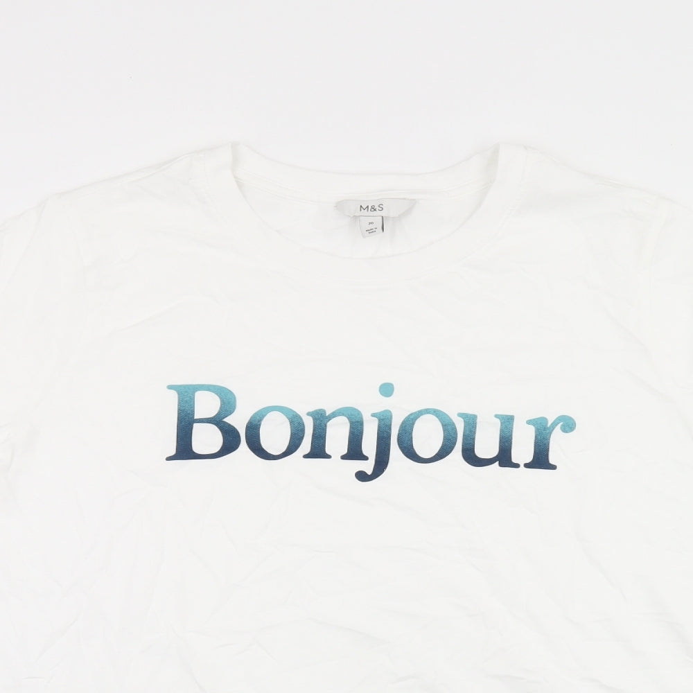 Marks and Spencer Womens White Cotton Basic T-Shirt Size 20 Round Neck - Bonjour