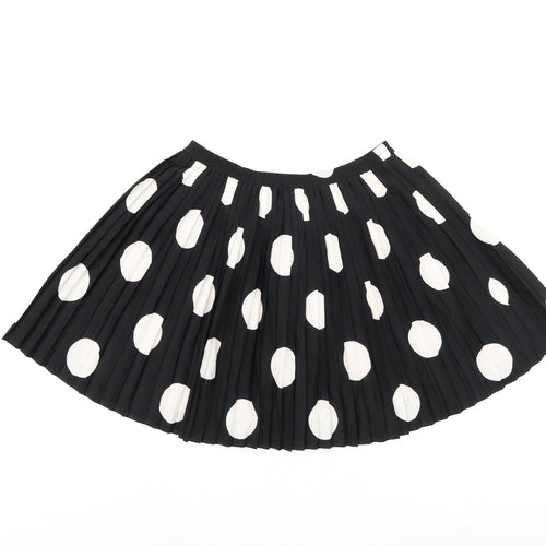 Johnnie B Girls Black Polka Dot Polyester Skater Skirt Size 15-16 Years Regular Pull On - Pleated